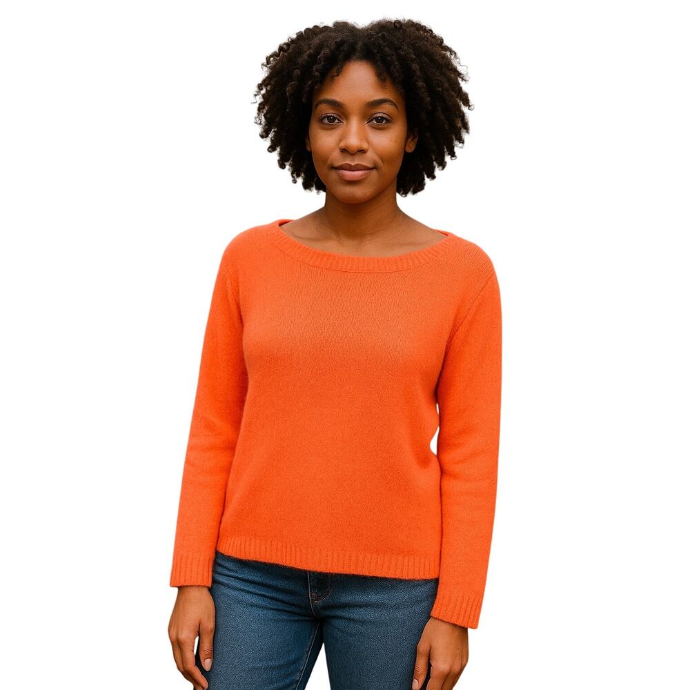 Calypso St. Barth 100% Cashmere Sweater Coral Orange Medium Soft Luxe cozy